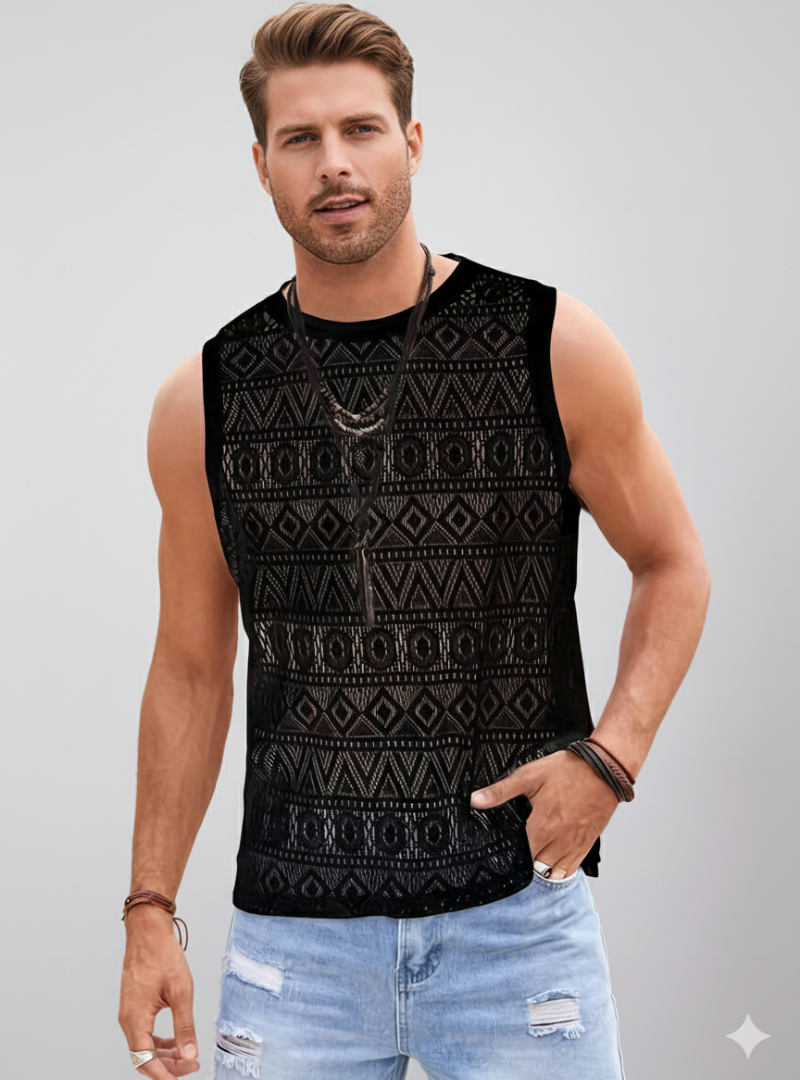 Men’s Sleeveless Knit Tank Top – Patterned Pullover Vest – Casual Summer Layer