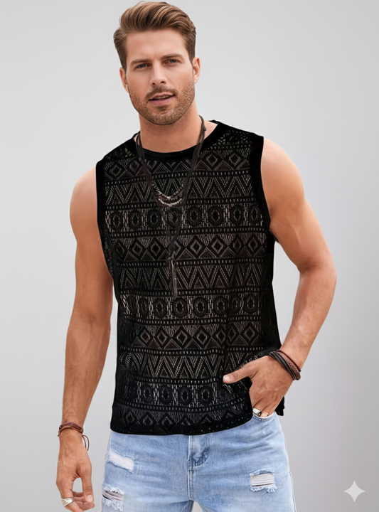 Men’s Sleeveless Knit Tank Top – Patterned Pullover Vest – Casual Summer Layer