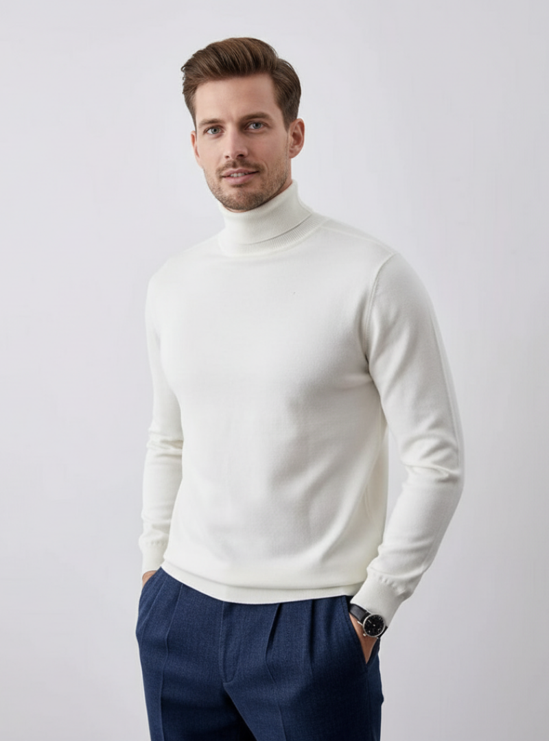 Men’s Classic Knit Turtleneck Pullover – Cotton Blend Long Sleeve High Neck Sweater Top – Casual Fall Layer