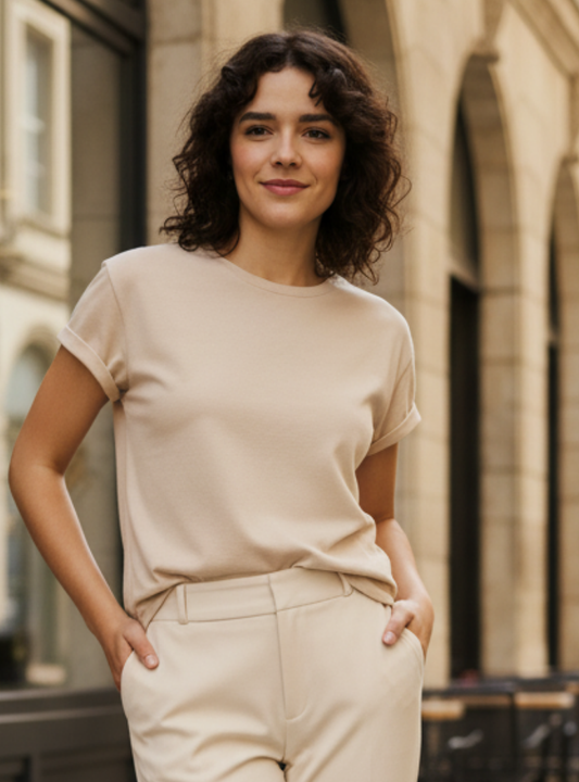 Women's Beige Cropped T-Shirt