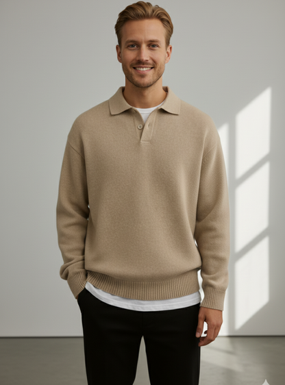Men’s Beige Knit Polo Sweater