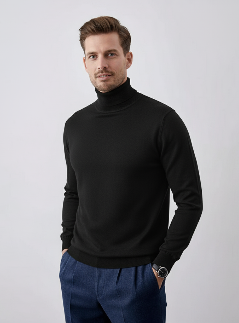 Men’s Classic Knit Turtleneck Pullover – Cotton Blend Long Sleeve High Neck Sweater Top – Casual Fall Layer
