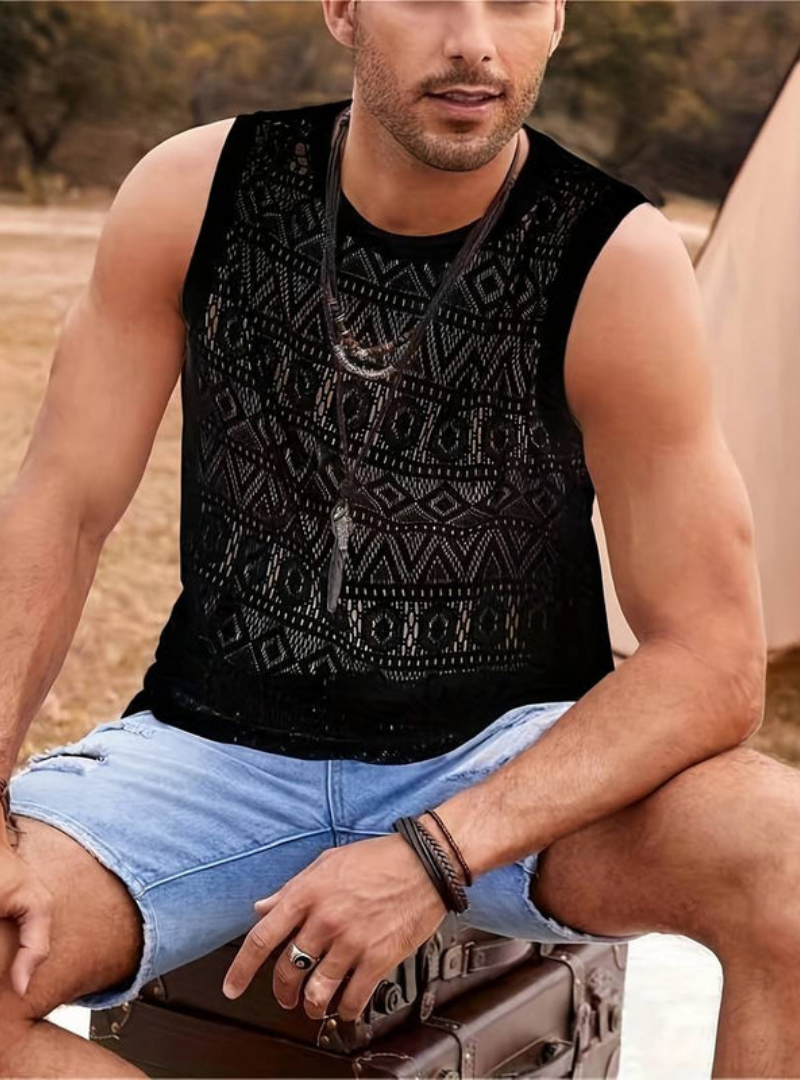 Men’s Sleeveless Knit Tank Top – Patterned Pullover Vest – Casual Summer Layer