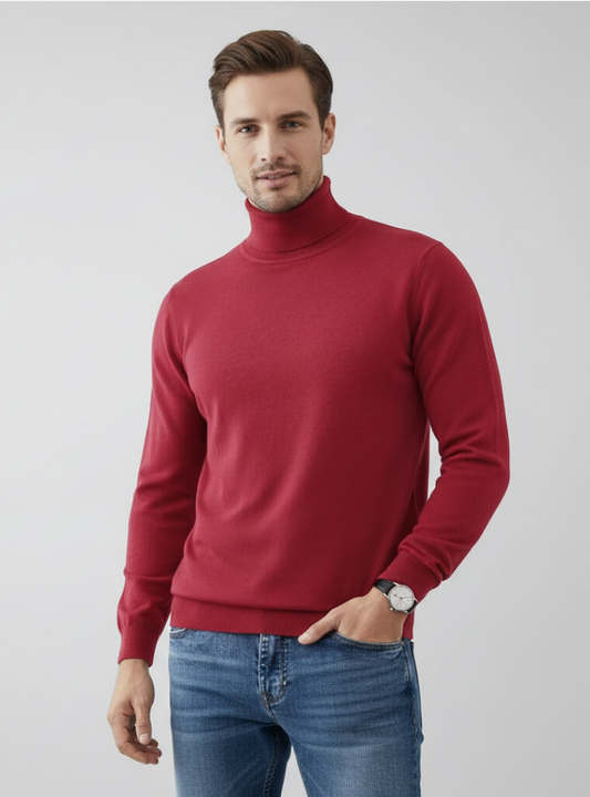 Men’s Classic Knit Turtleneck Pullover – Cotton Blend Long Sleeve High Neck Sweater Top – Casual Fall Layer