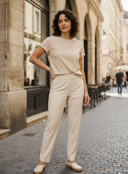Women's Beige Cropped T-Shirt