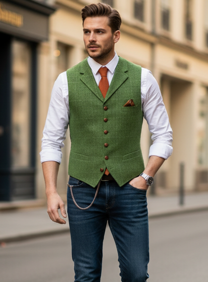 Men’s Formal Buttoned Vest – Tailored Sleeveless Waistcoat with Pocket Detail – Classic Layer for Business and Events