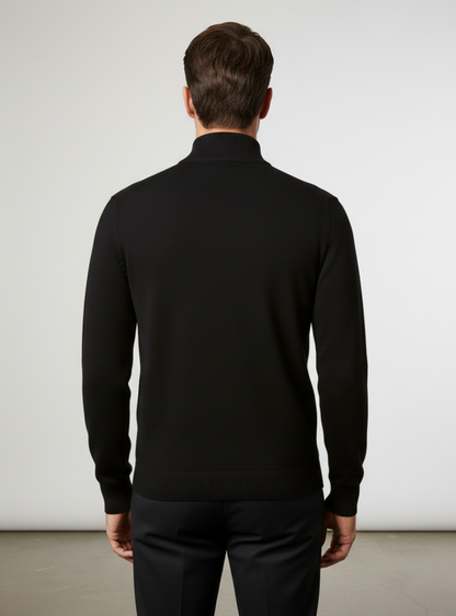 Men's Black Zipped Collar Knit Pullover