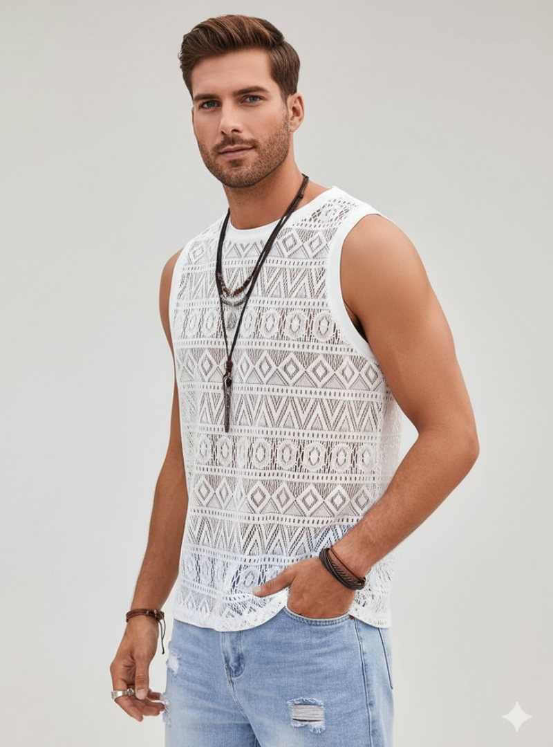 Men’s Sleeveless Knit Tank Top – Patterned Pullover Vest – Casual Summer Layer