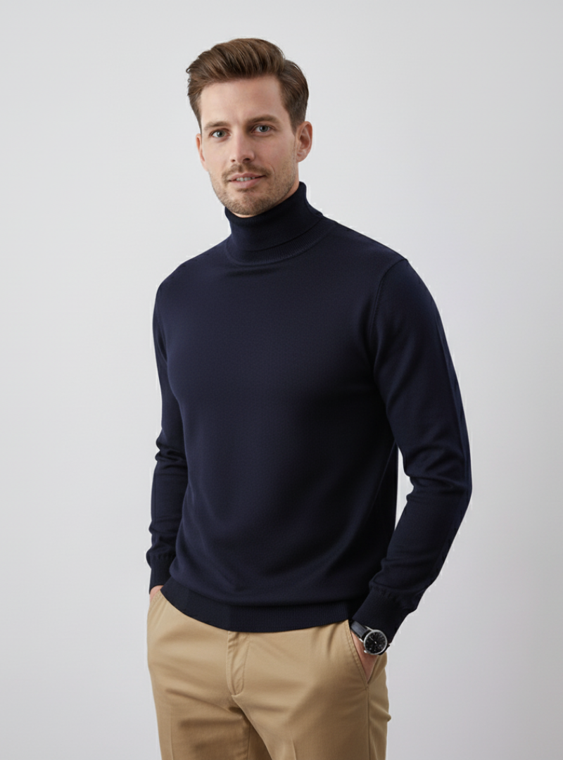 Men’s Classic Knit Turtleneck Pullover – Cotton Blend Long Sleeve High Neck Sweater Top – Casual Fall Layer
