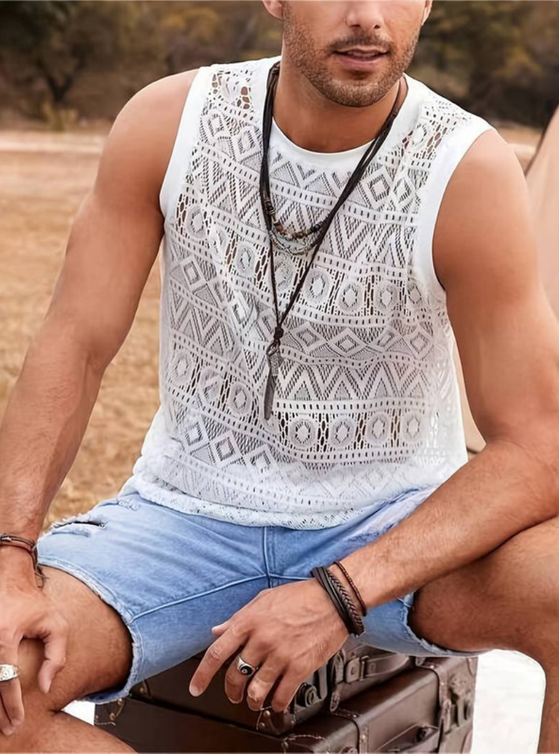 Men’s Sleeveless Knit Tank Top – Patterned Pullover Vest – Casual Summer Layer