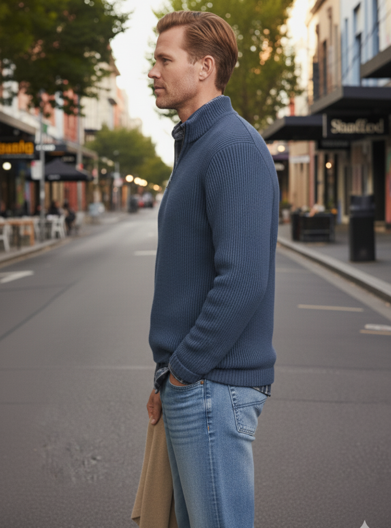 Men’s Blue Half-Zip Knit Pullover