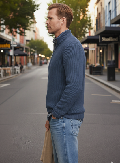 Men’s Blue Half-Zip Knit Pullover