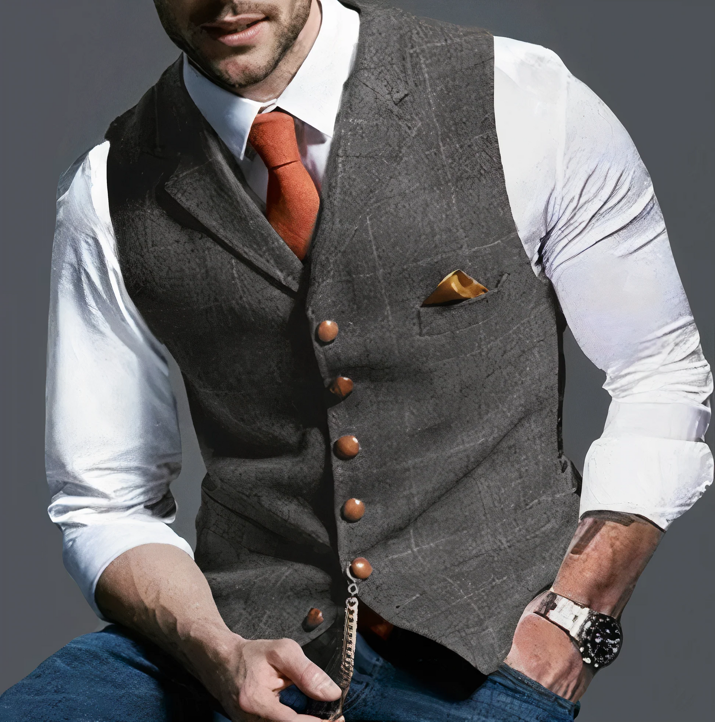 Men’s Formal Buttoned Vest – Tailored Sleeveless Waistcoat with Pocket Detail – Classic Layer for Business and Events