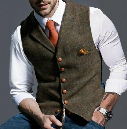 Men’s Formal Buttoned Vest – Tailored Sleeveless Waistcoat with Pocket Detail – Classic Layer for Business and Events
