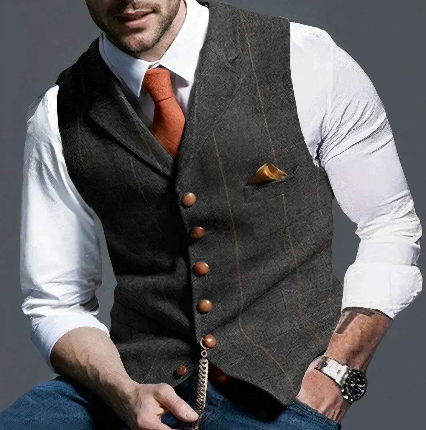 Men’s Formal Buttoned Vest – Tailored Sleeveless Waistcoat with Pocket Detail – Classic Layer for Business and Events