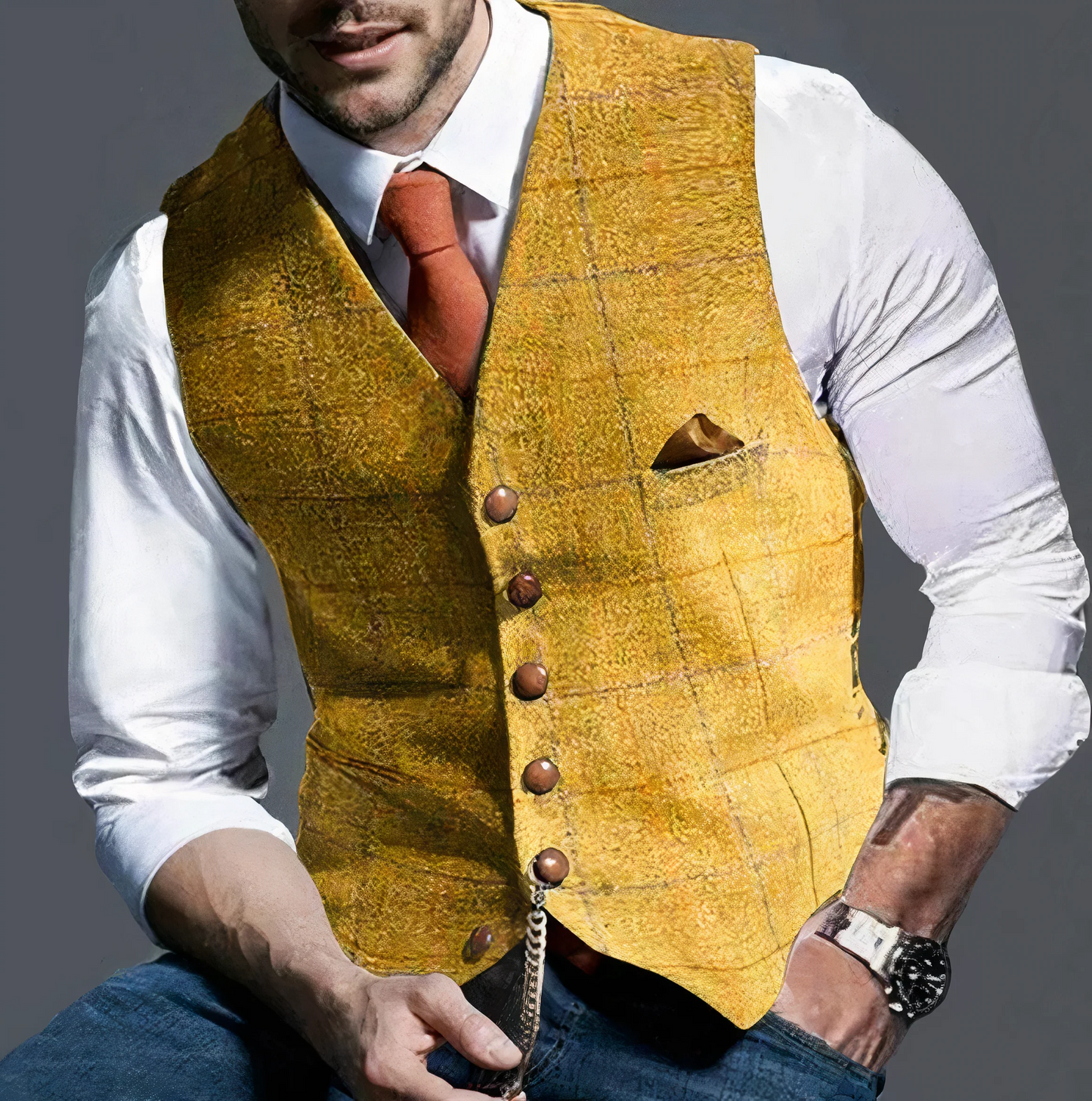 Men’s Formal Buttoned Vest – Tailored Sleeveless Waistcoat with Pocket Detail – Classic Layer for Business and Events