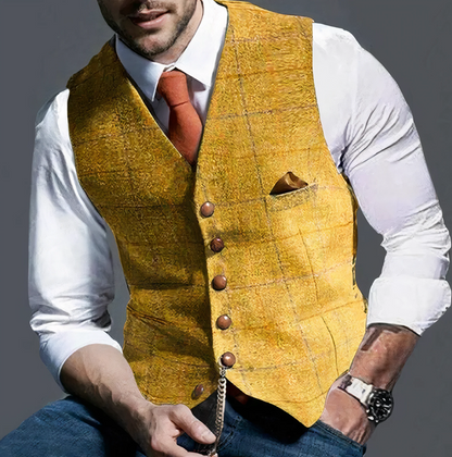 Men’s Formal Buttoned Vest – Tailored Sleeveless Waistcoat with Pocket Detail – Classic Layer for Business and Events