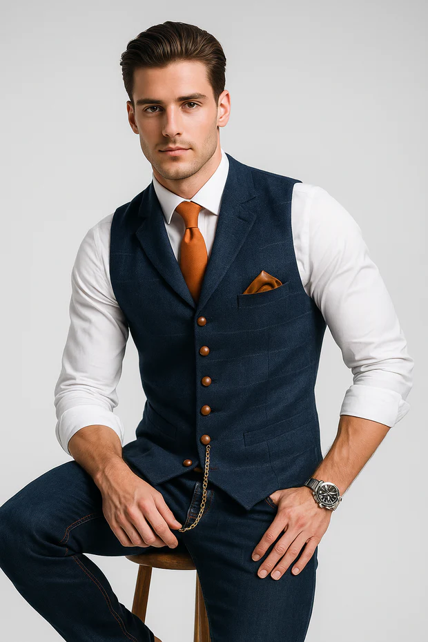 Men’s Formal Buttoned Vest – Tailored Sleeveless Waistcoat with Pocket Detail – Classic Layer for Business and Events