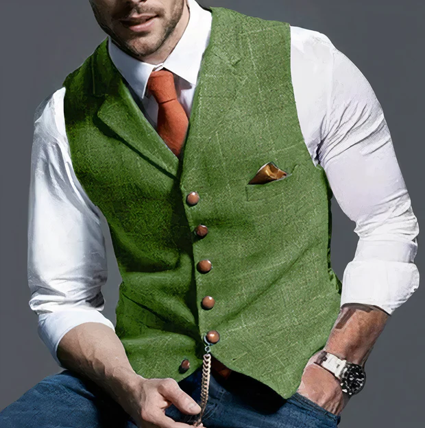 Men’s Formal Buttoned Vest – Tailored Sleeveless Waistcoat with Pocket Detail – Classic Layer for Business and Events