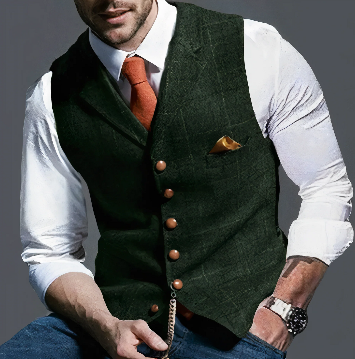 Men’s Formal Buttoned Vest – Tailored Sleeveless Waistcoat with Pocket Detail – Classic Layer for Business and Events
