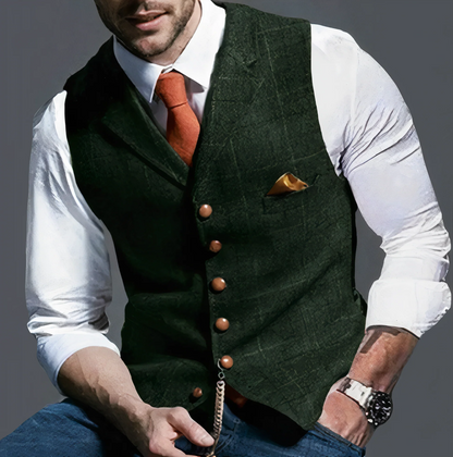 Men’s Formal Buttoned Vest – Tailored Sleeveless Waistcoat with Pocket Detail – Classic Layer for Business and Events
