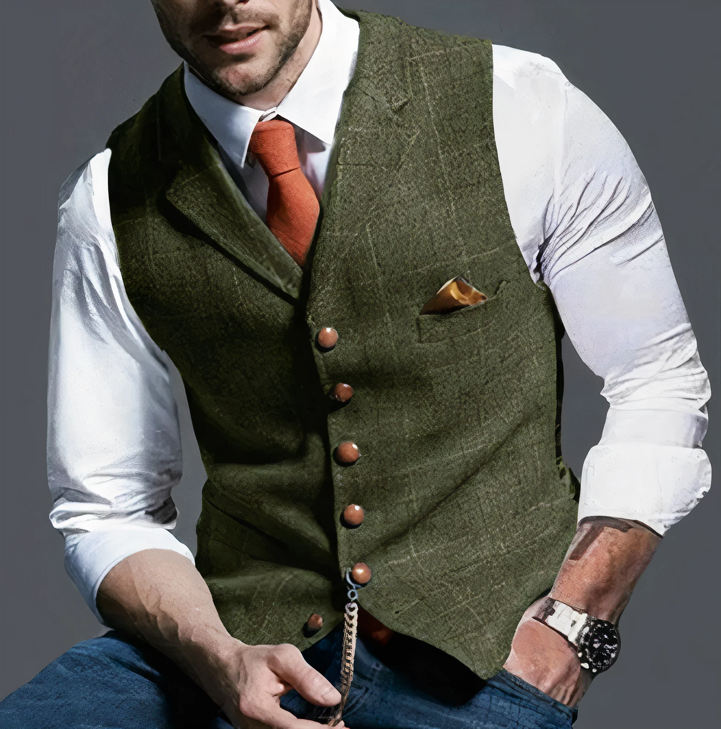 Men’s Formal Buttoned Vest – Tailored Sleeveless Waistcoat with Pocket Detail – Classic Layer for Business and Events